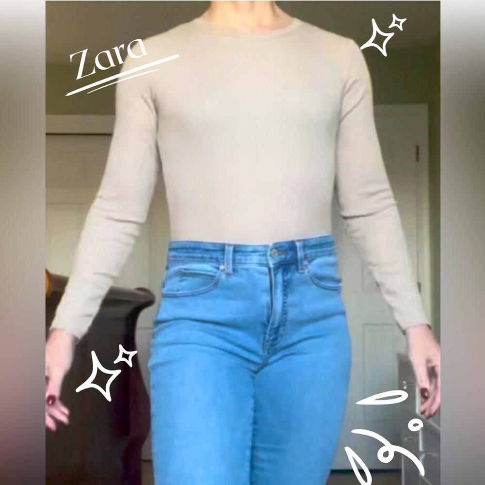 Zara Long Sleeve Tan Bodysuit – Size M